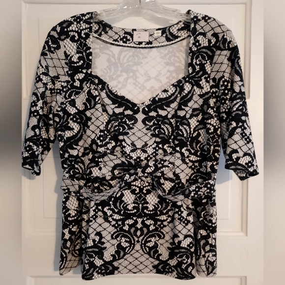 Anthropologie Postmark Leia Lace Print Peplum Blouse - Picture 2 of 11